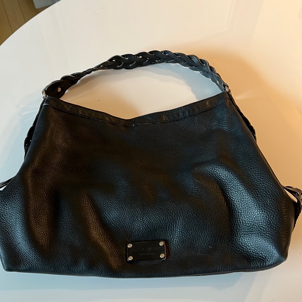 Kate Spade black leather braided handle hobo